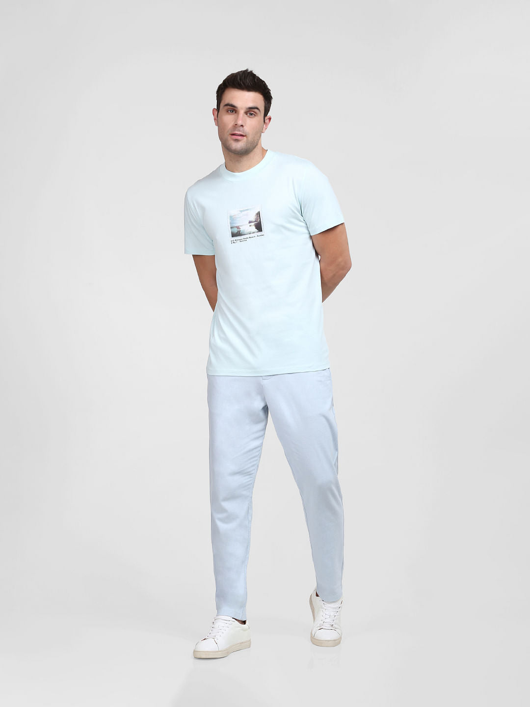 Light Blue Graphic Print Crew Neck T-Shirt