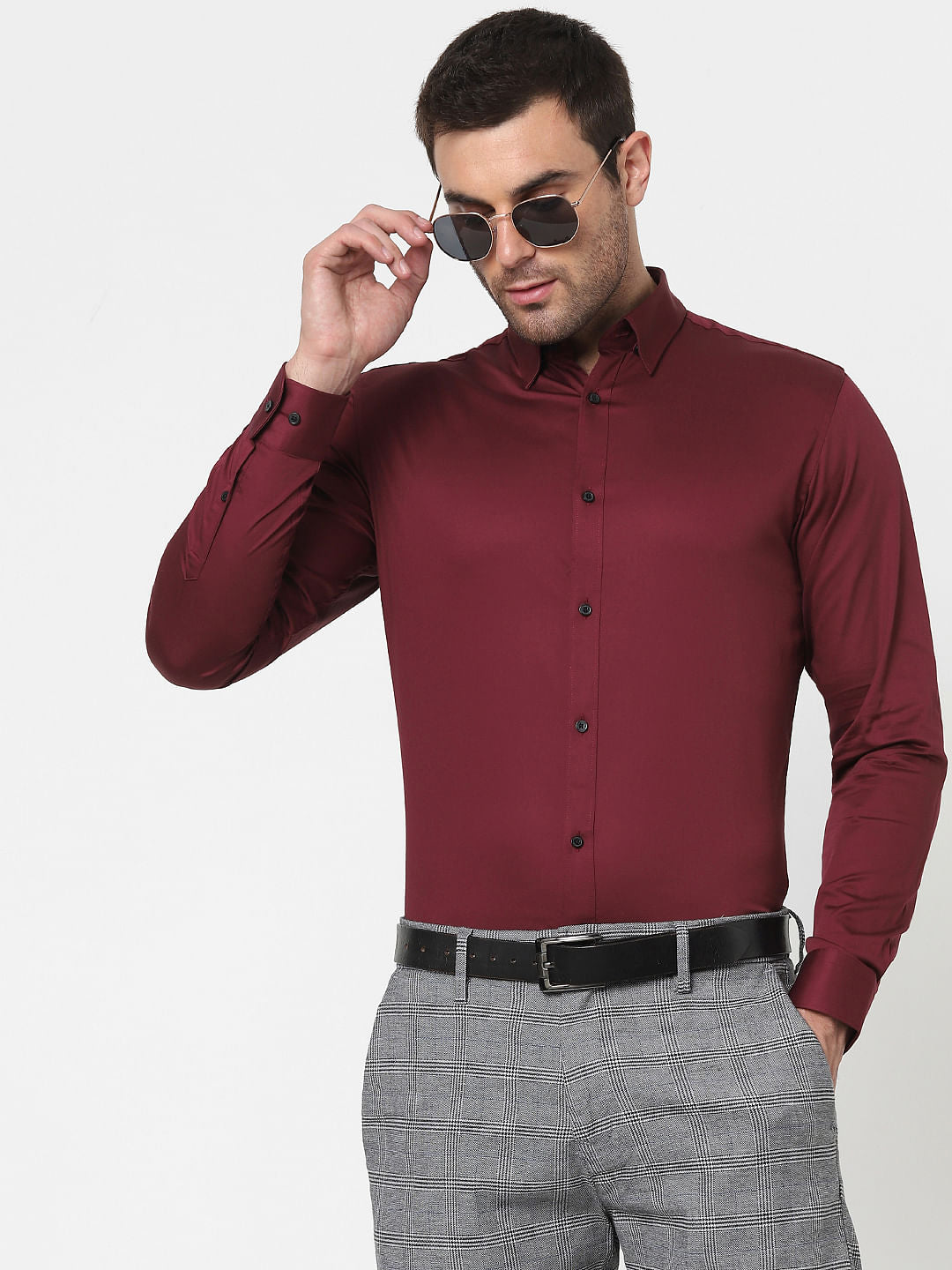 Maroon Full Sleeves Slim Fit Shirt