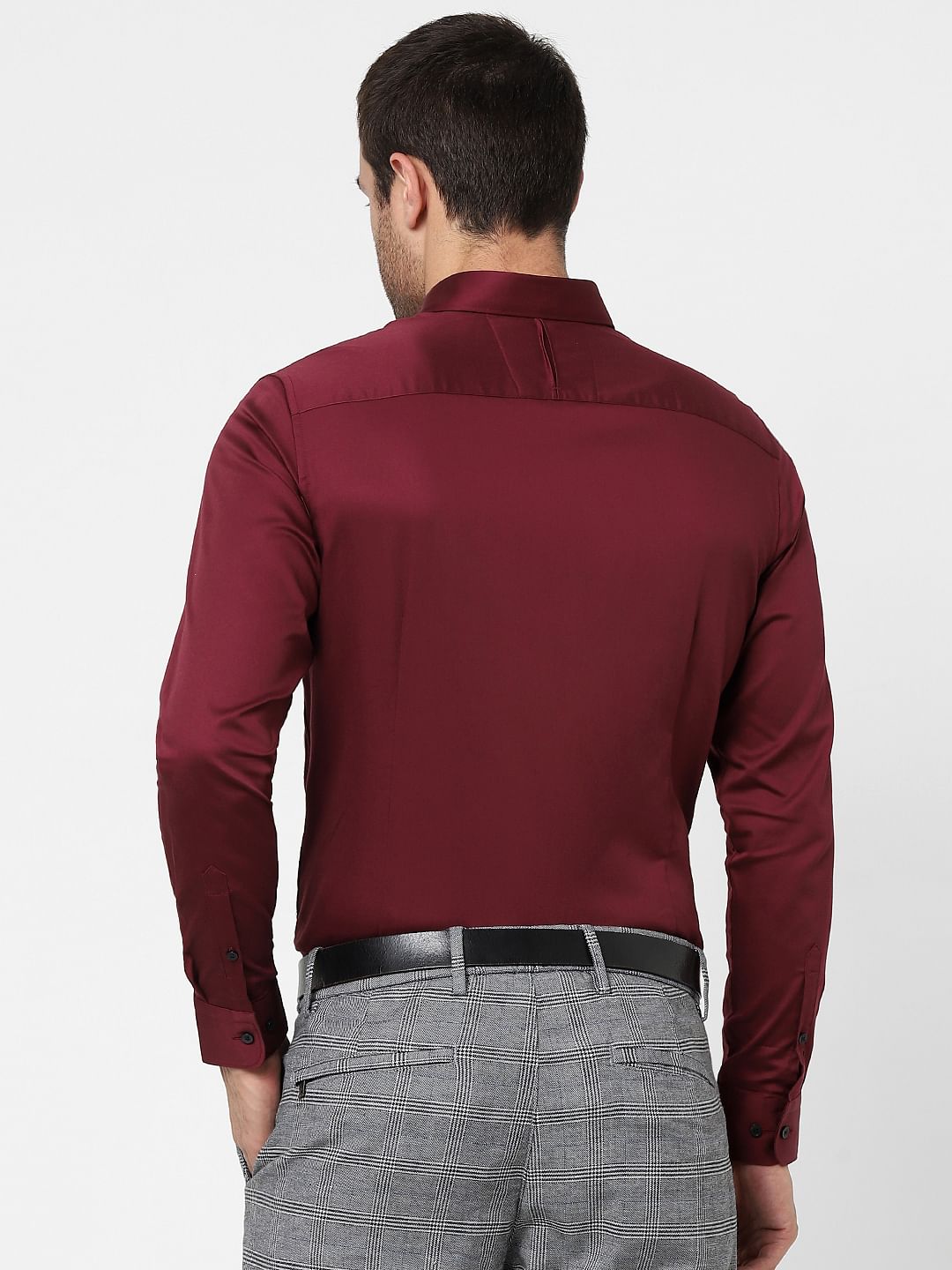 Maroon Full Sleeves Slim Fit Shirt