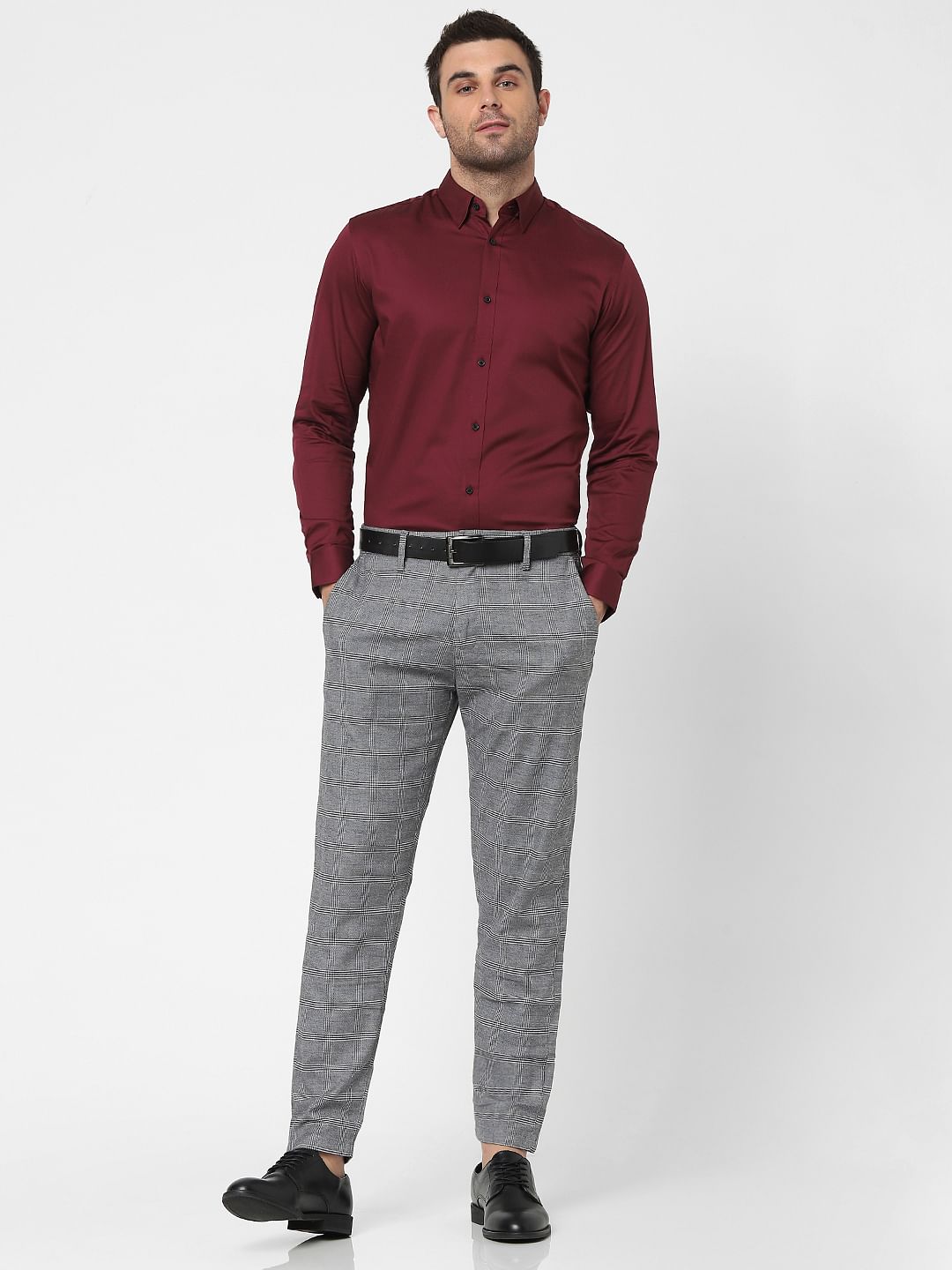 Maroon Full Sleeves Slim Fit Shirt