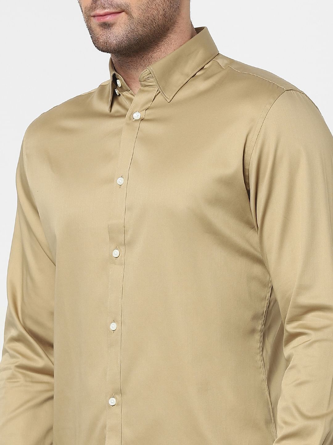 Beige Full Sleeves Slim Fit Shirt
