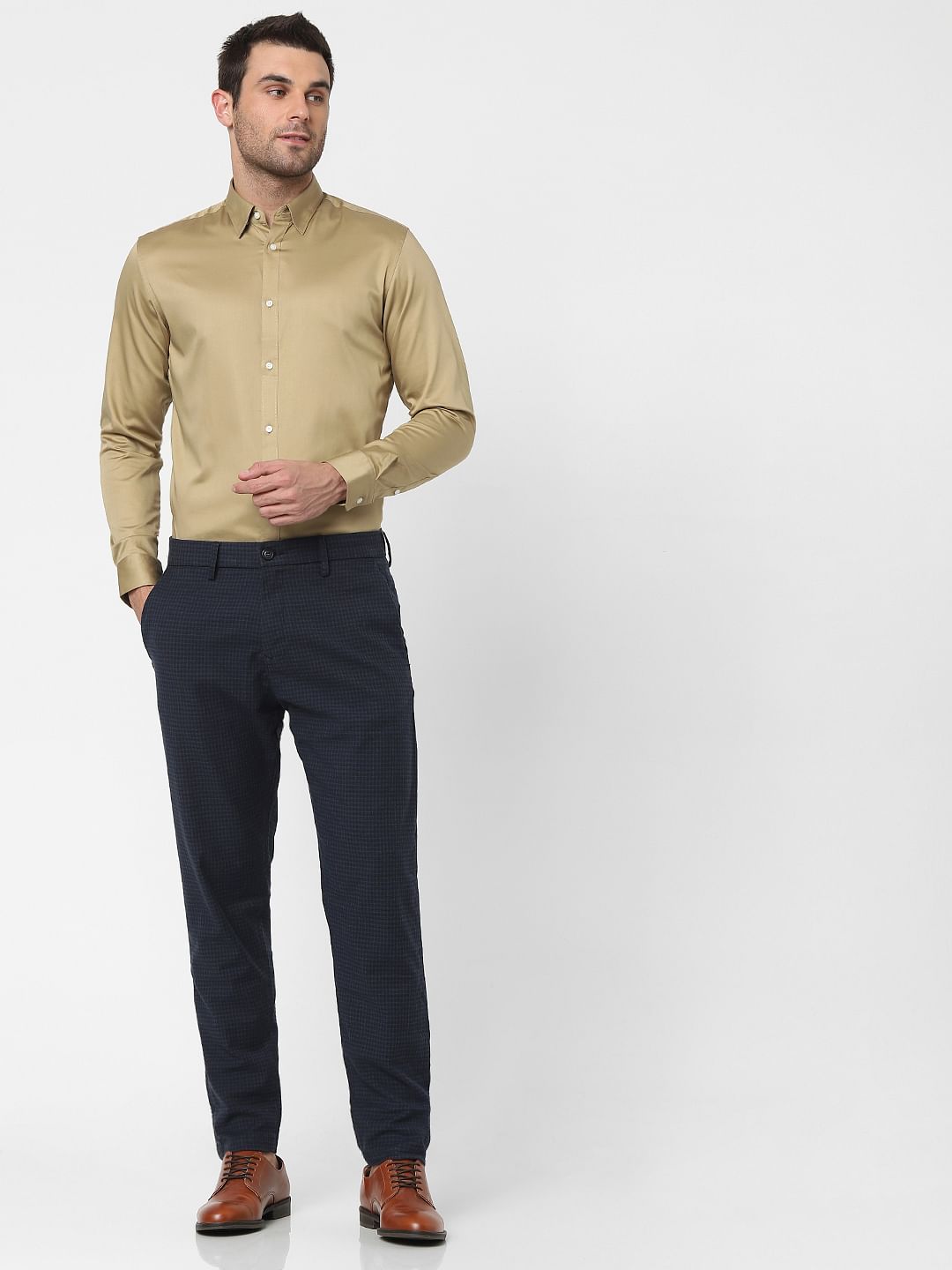 Beige Full Sleeves Slim Fit Shirt