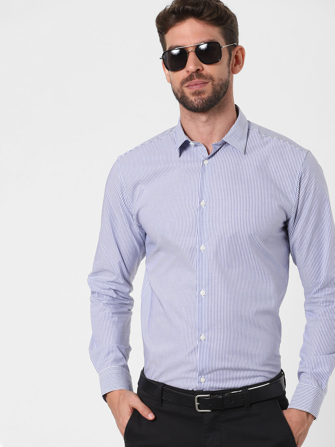 Blue Striped Full Sleeves Shirt