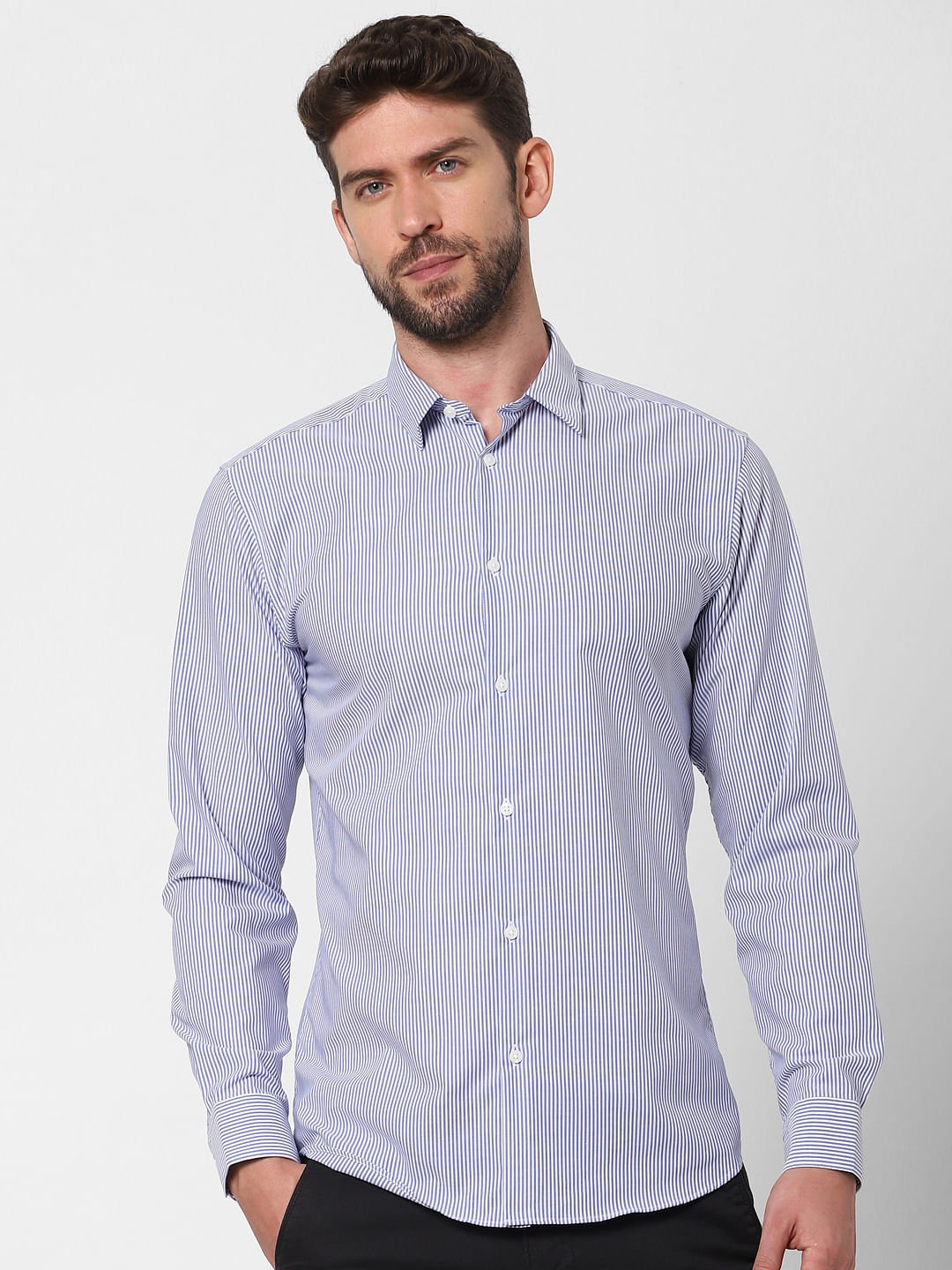 Blue Striped Full Sleeves Shirt