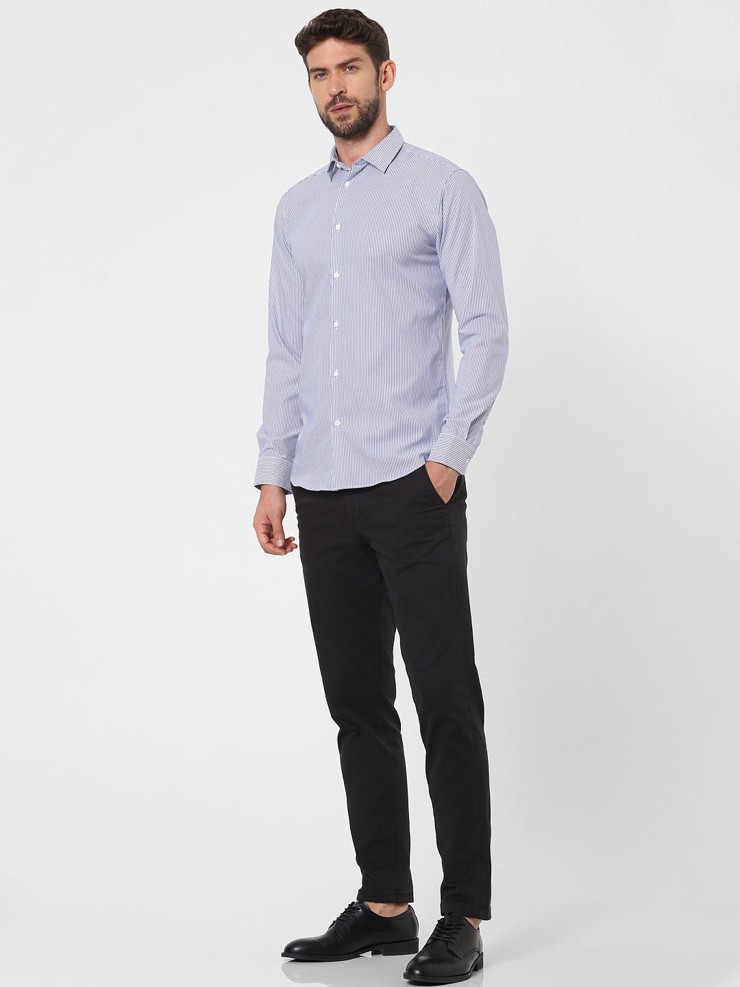 Blue Striped Full Sleeves Shirt