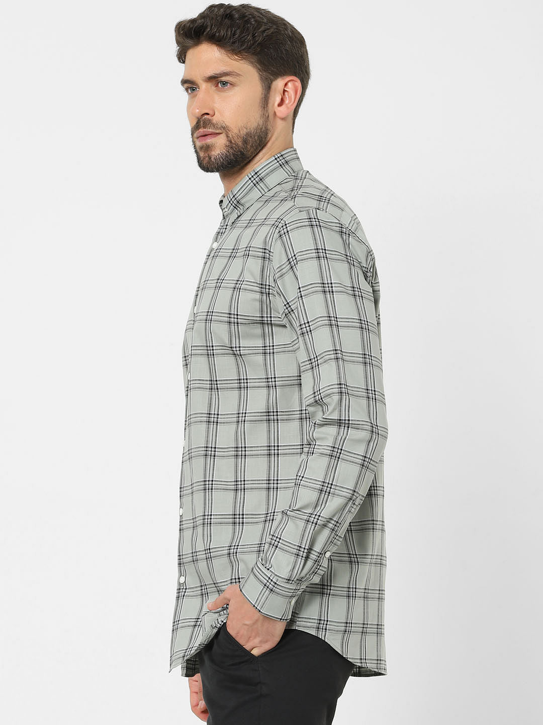 Grey Check Full Sleeves Shirt