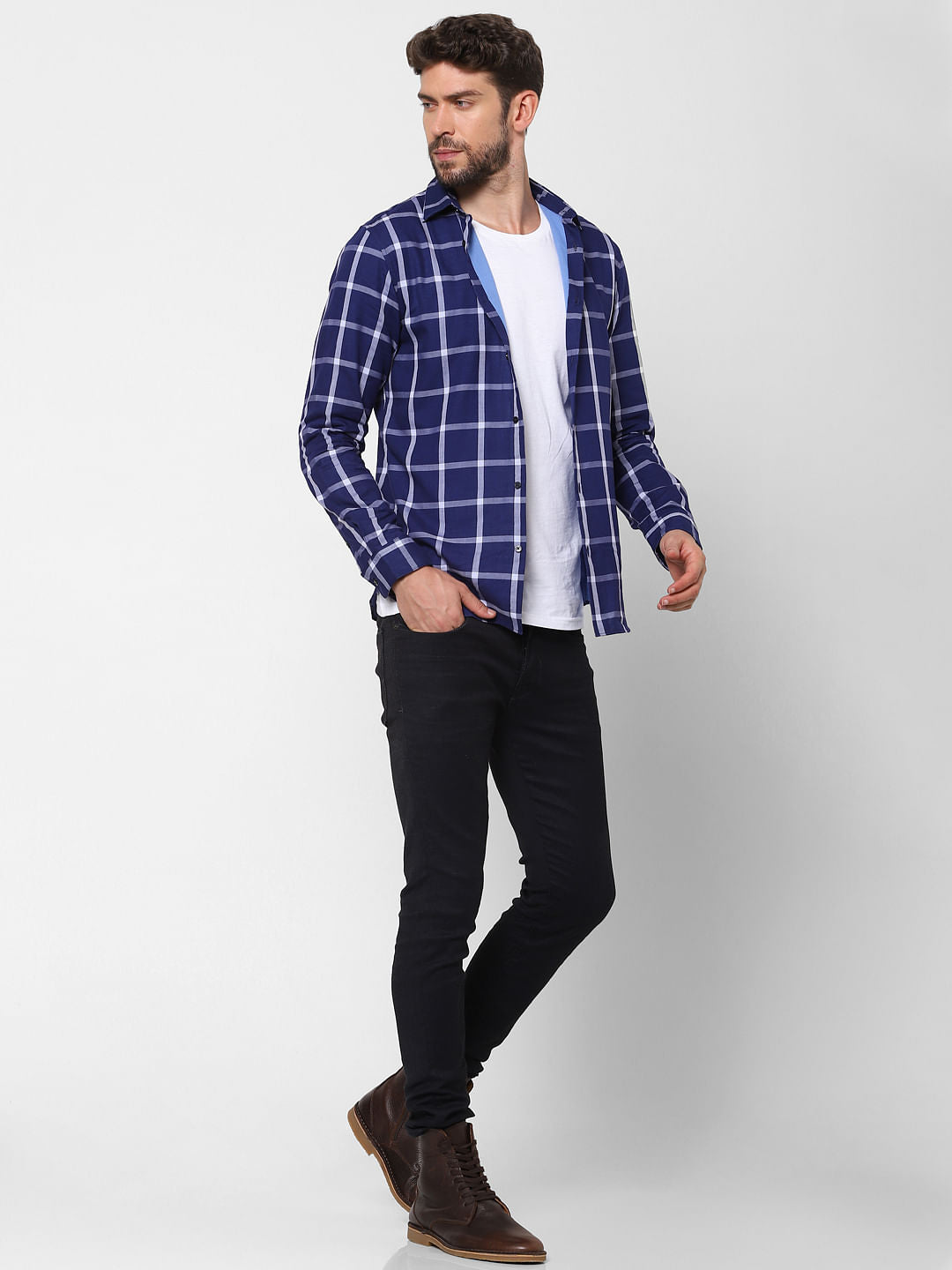Dark Blue Check Full Sleeves Shirt