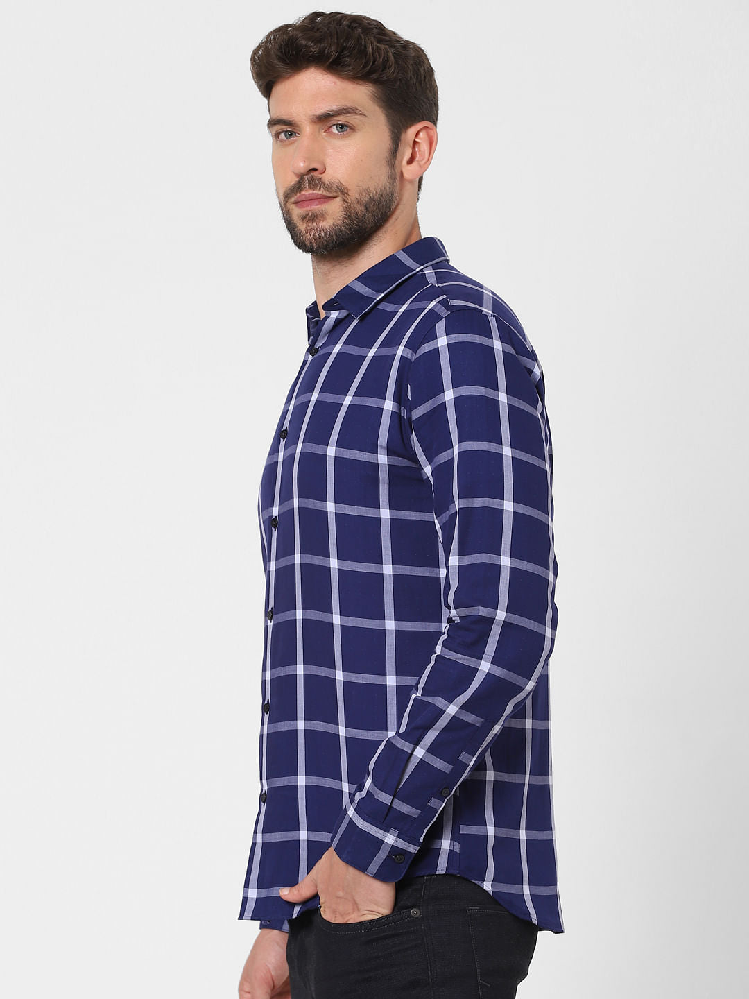 Dark Blue Check Full Sleeves Shirt