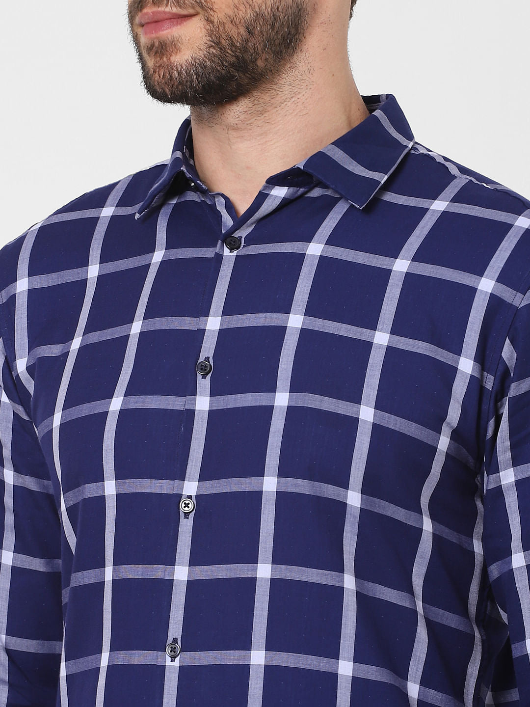 Dark Blue Check Full Sleeves Shirt