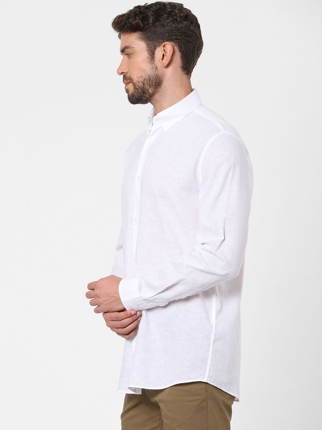 White Linen Blend Full Sleeves Shirt