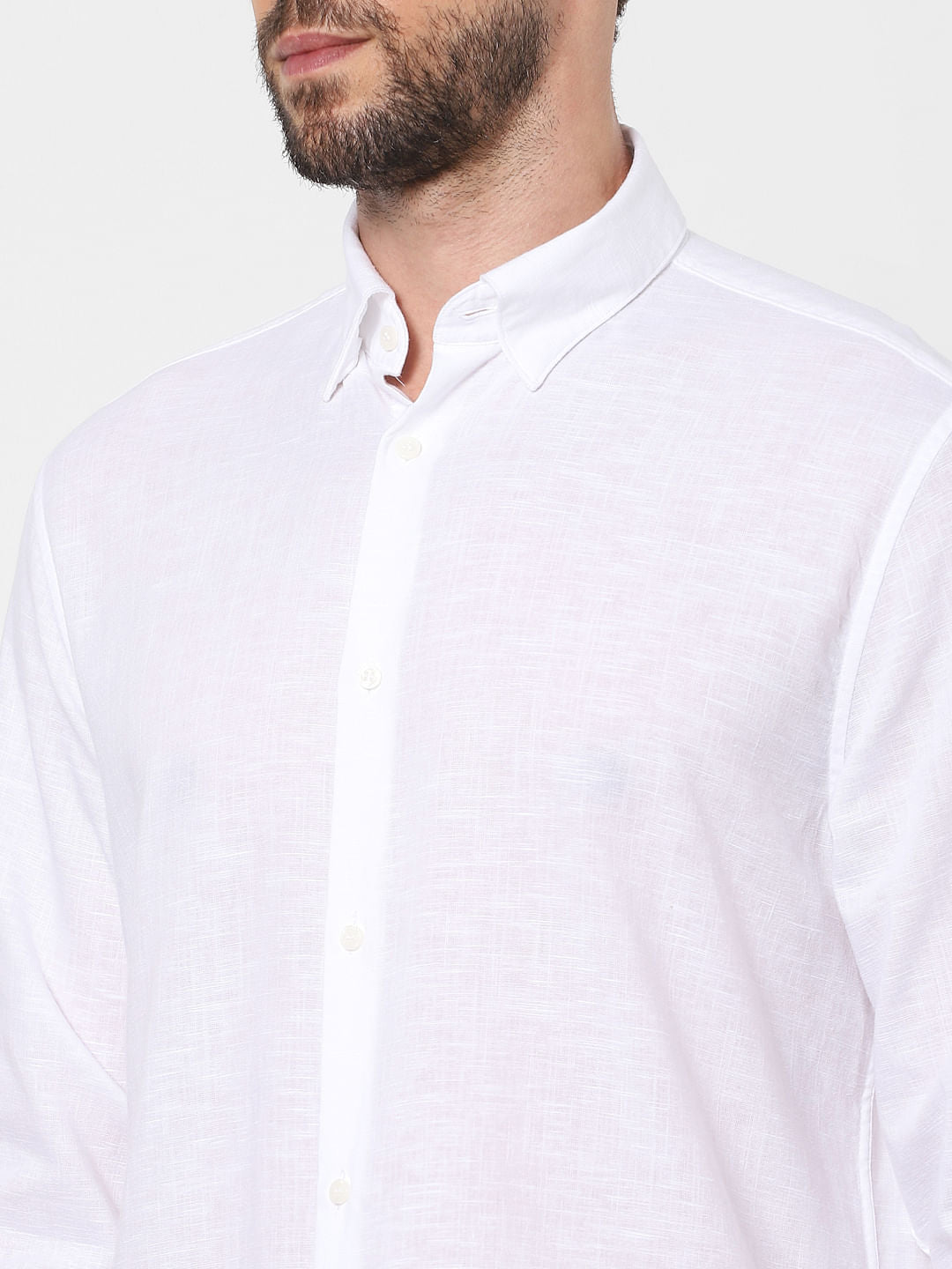 White Linen Blend Full Sleeves Shirt