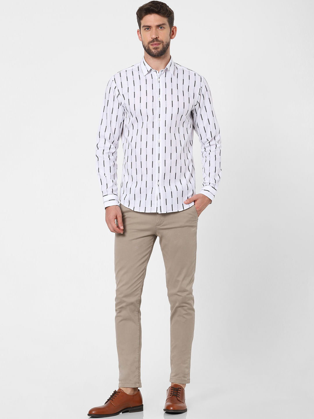 White Striped Full Sleeves Shirt