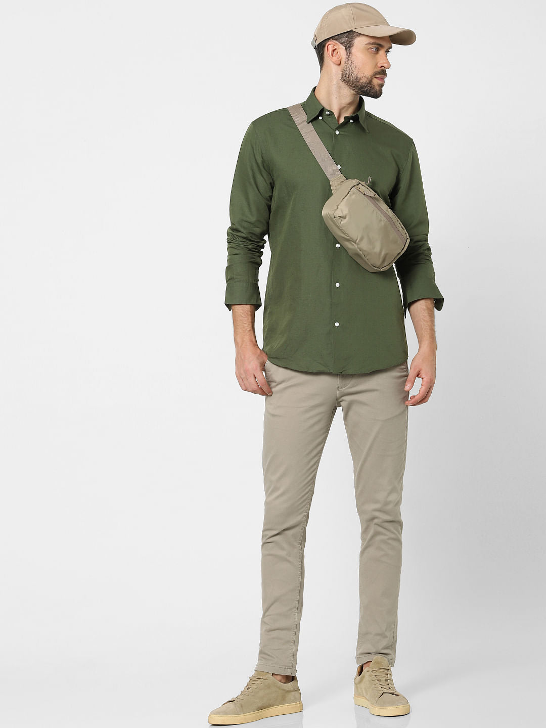 Green Linen Blend Full Sleeves Shirt