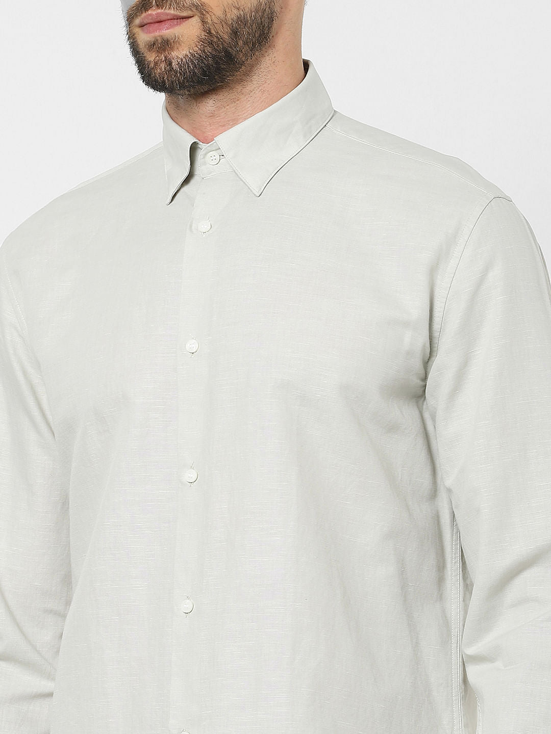 Grey Linen Blend Full Sleeves Shirt