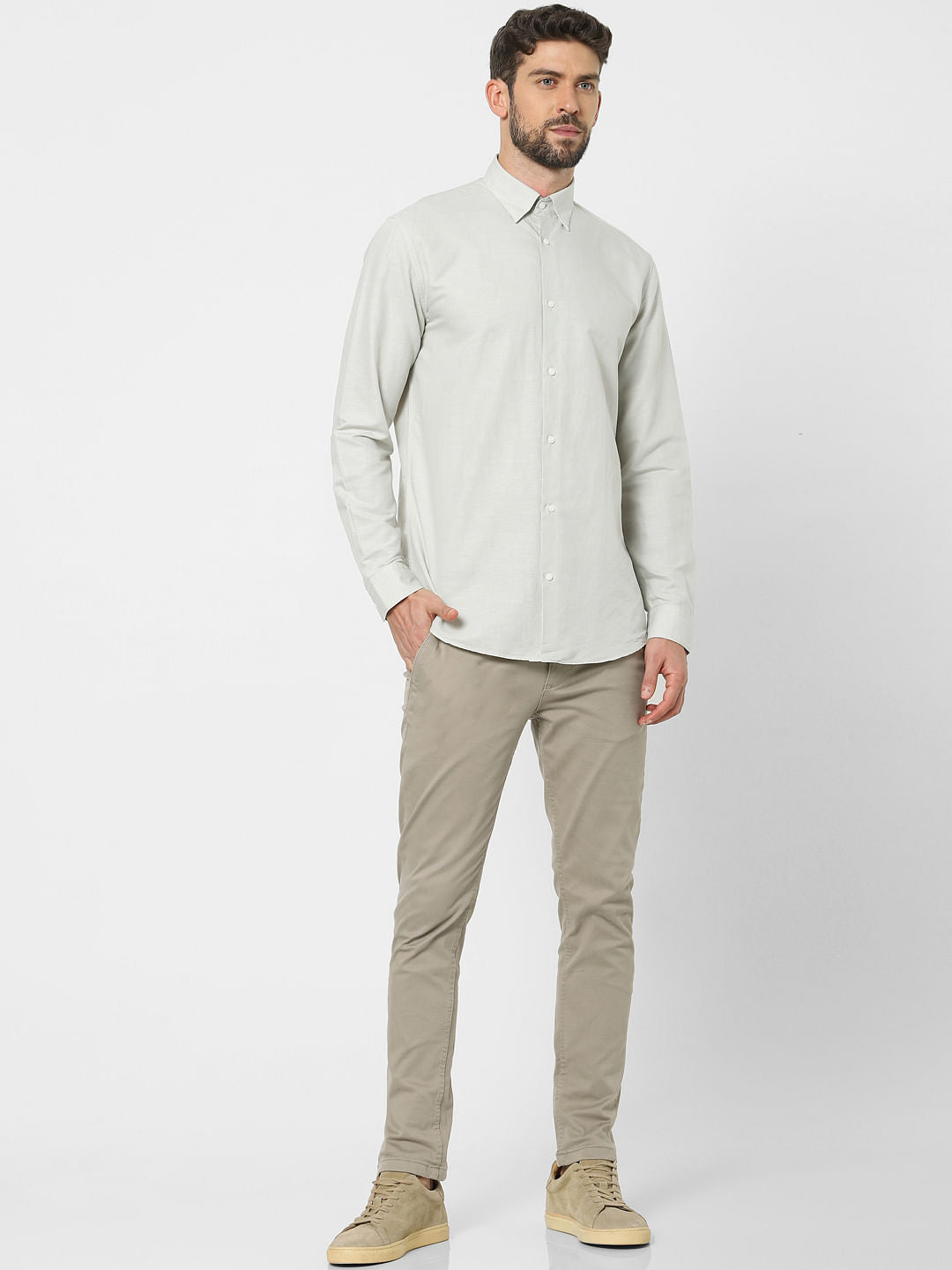 Grey Linen Blend Full Sleeves Shirt