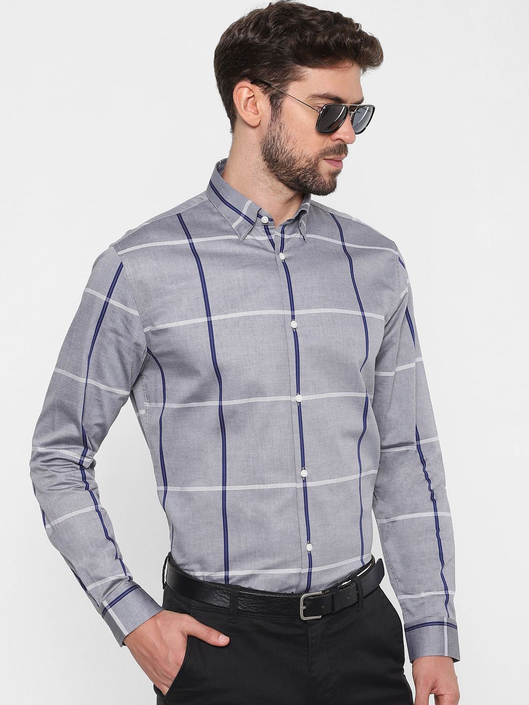 Grey Check Full Sleeves Shirt