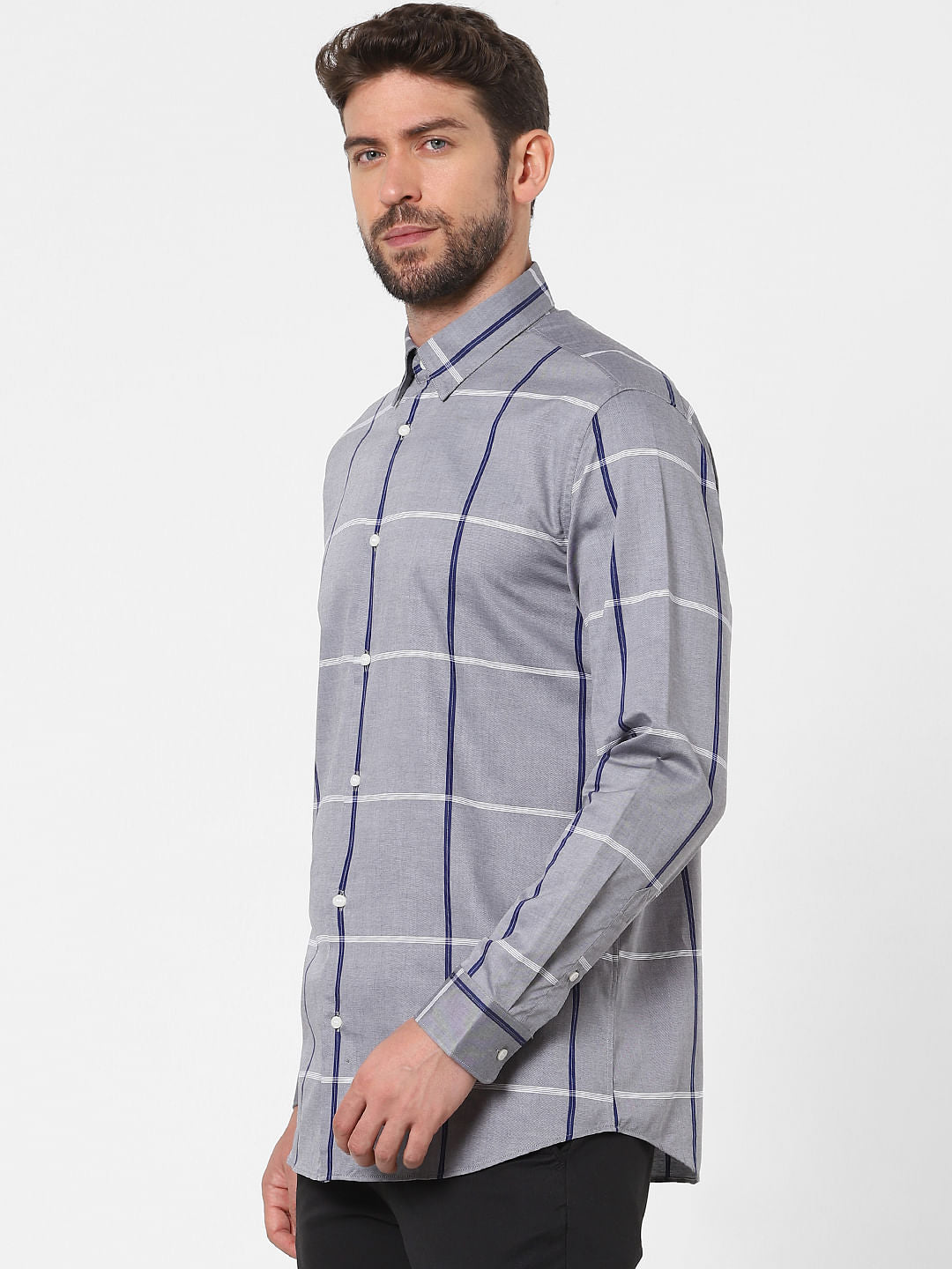 Grey Check Full Sleeves Shirt