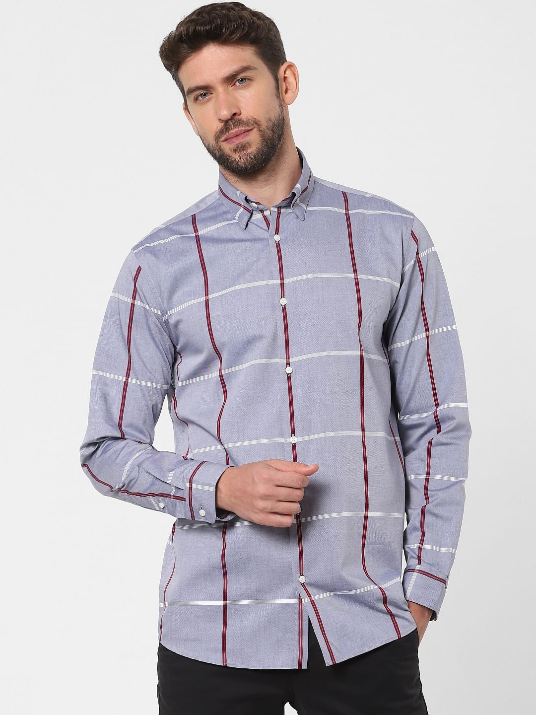 Light Grey Check Full Sleeves Shirt