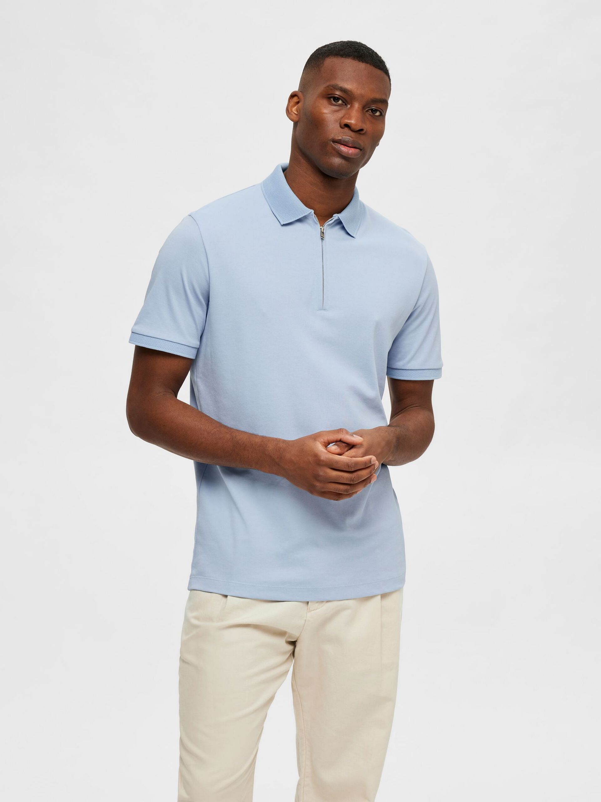 Light Blue Zip-Collar Polo T-shirt