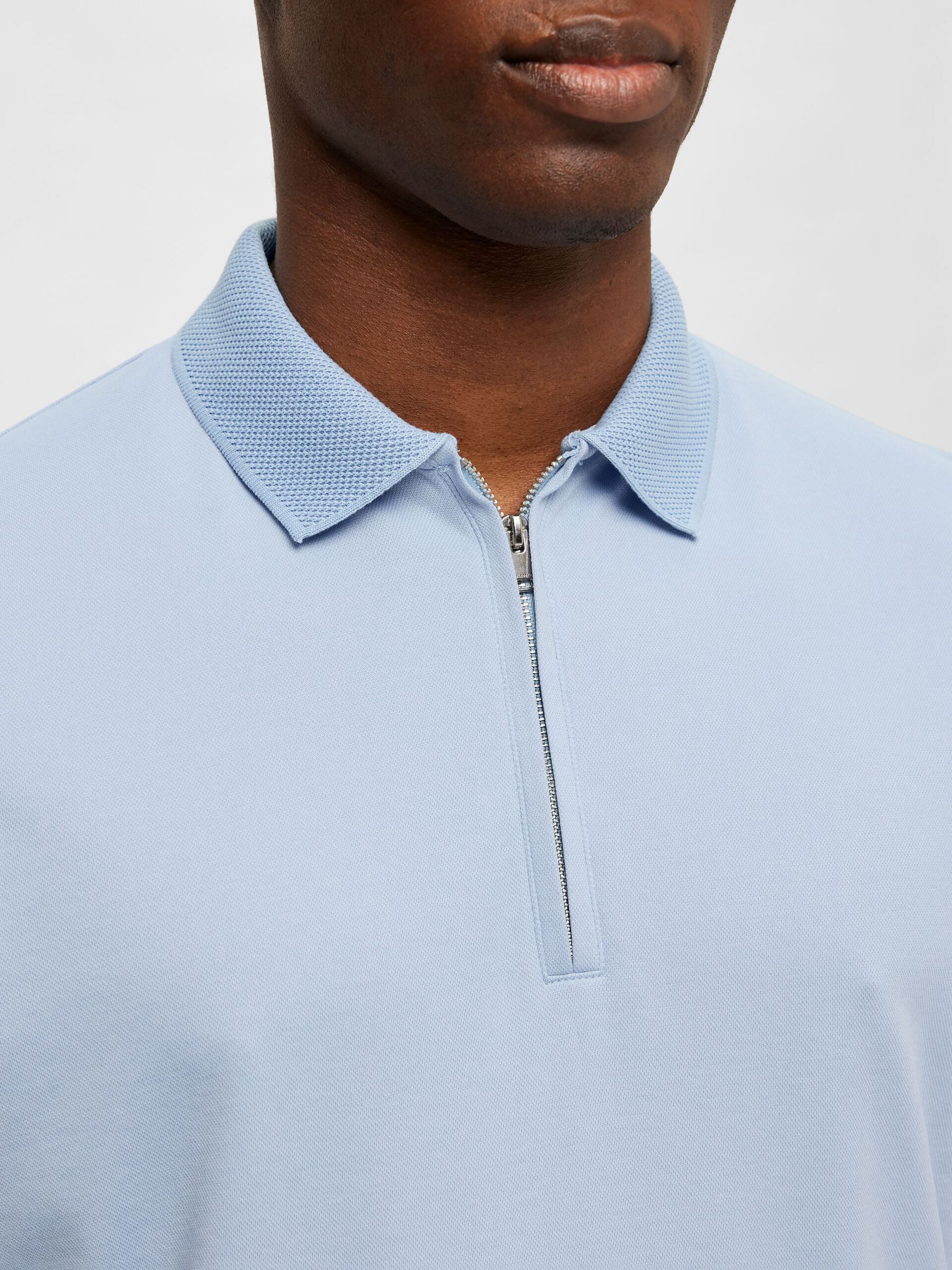 Light Blue Zip-Collar Polo T-shirt