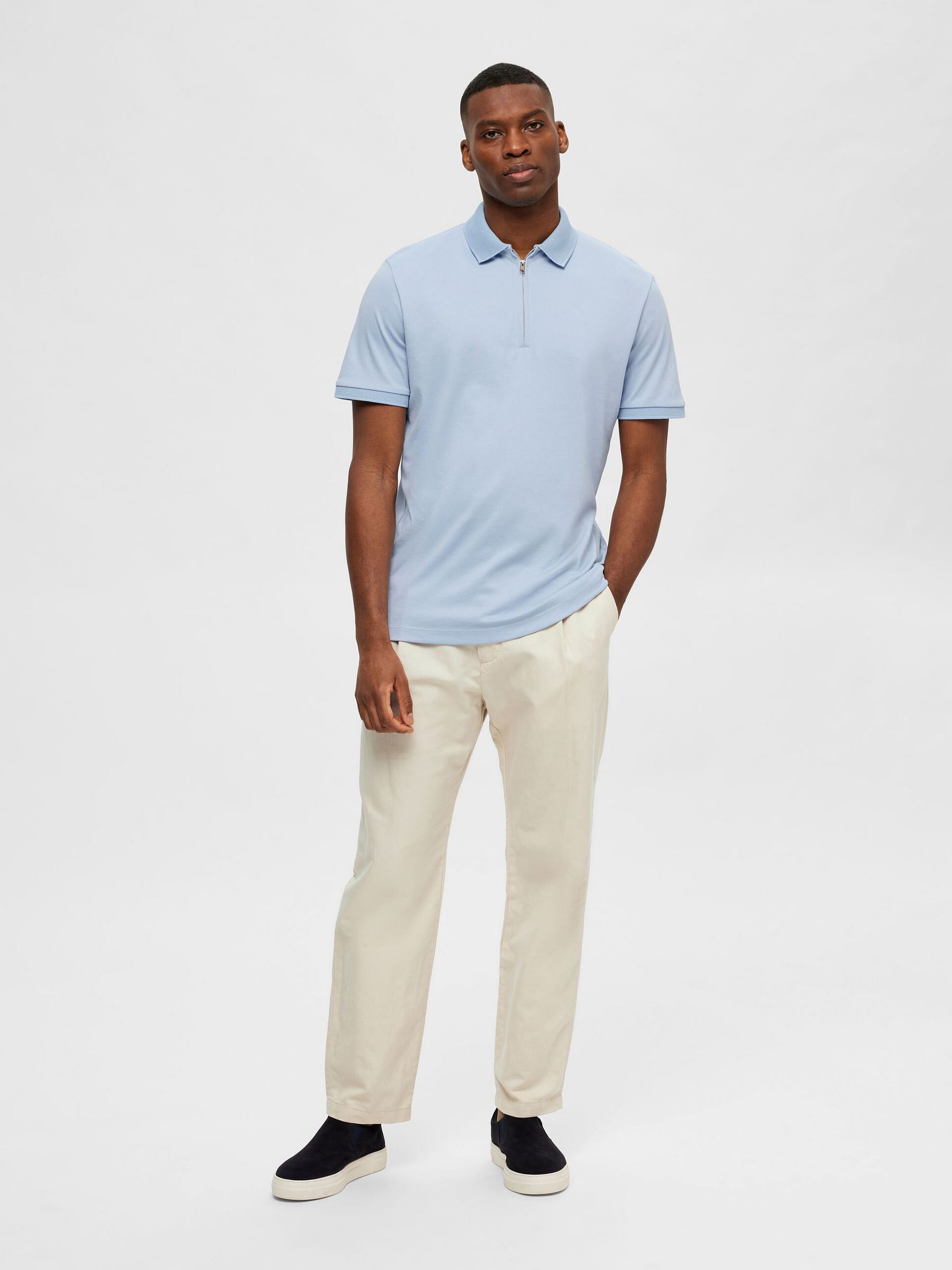Light Blue Zip-Collar Polo T-shirt