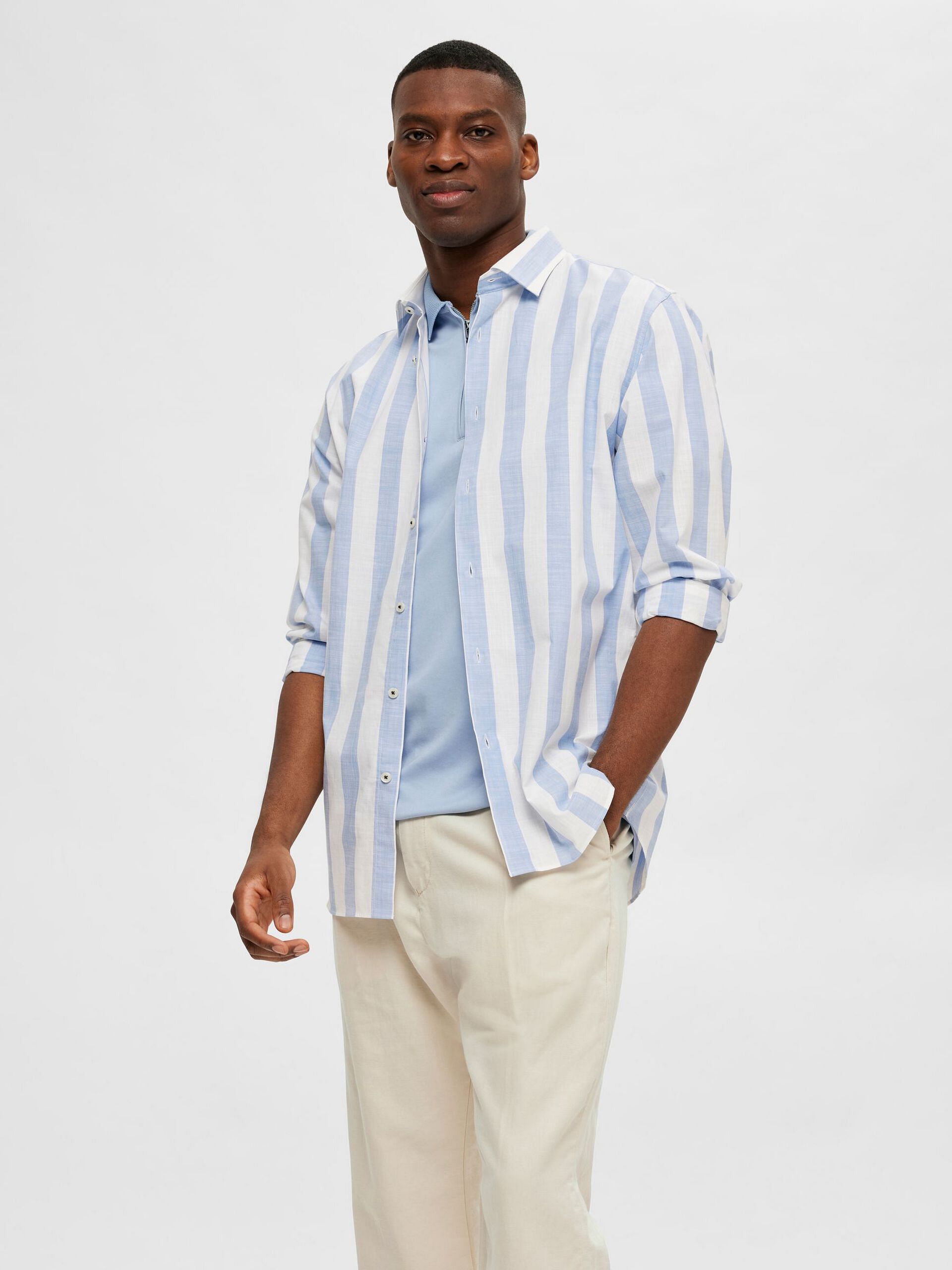 Light Blue Zip-Collar Polo T-shirt