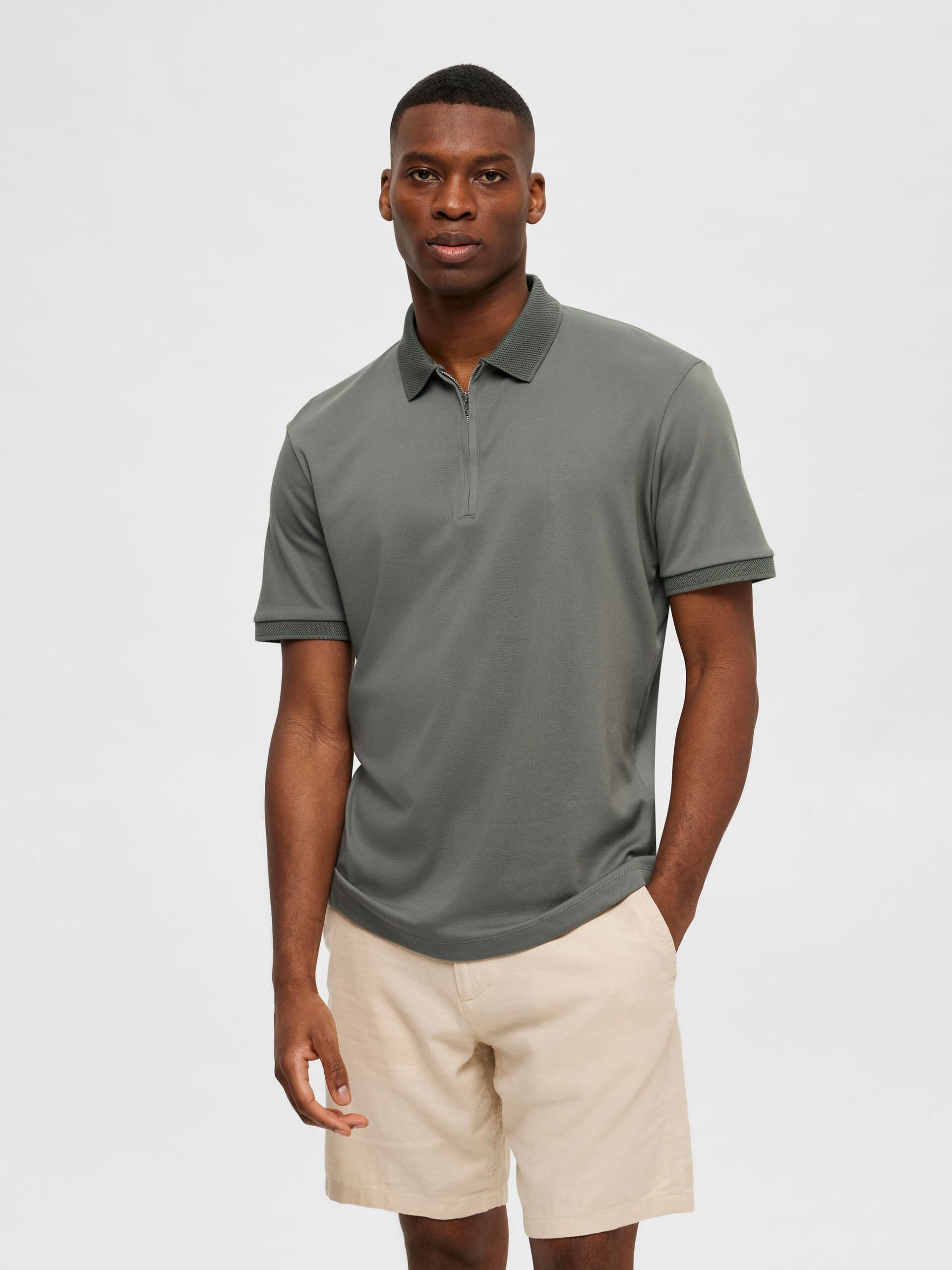 Green Zip-Collar Polo T-shirt