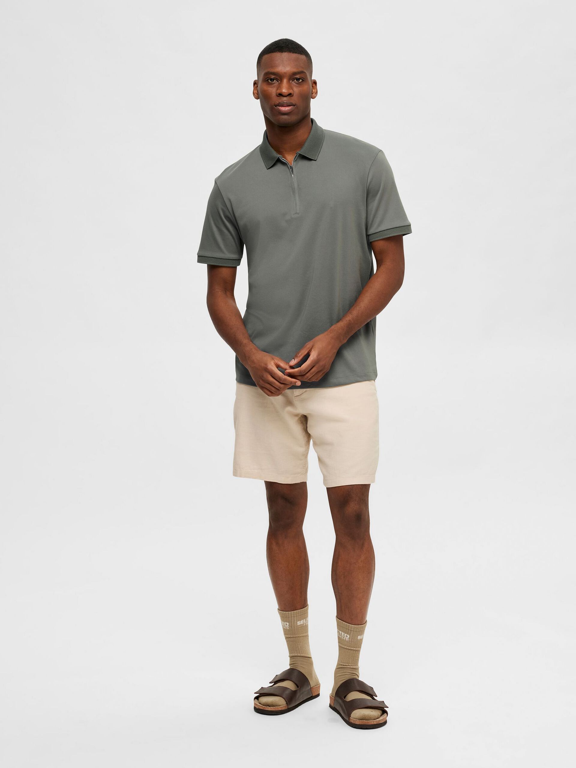 Green Zip-Collar Polo T-shirt