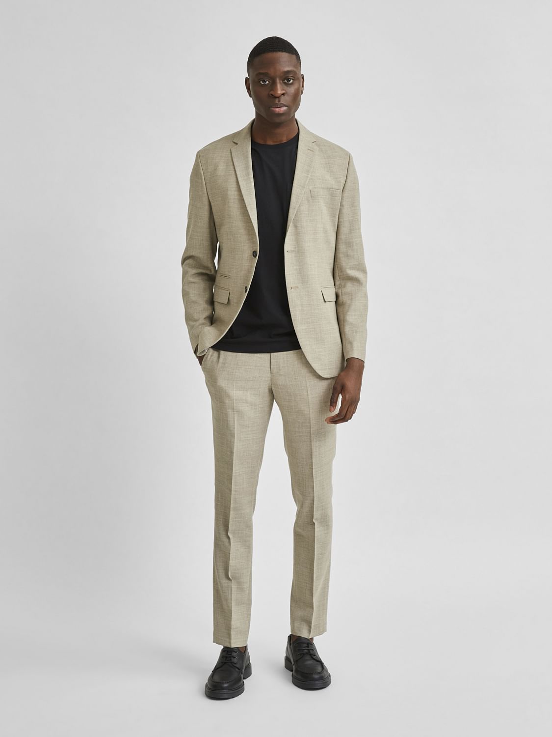 Beige Slim Fit Suit Trousers