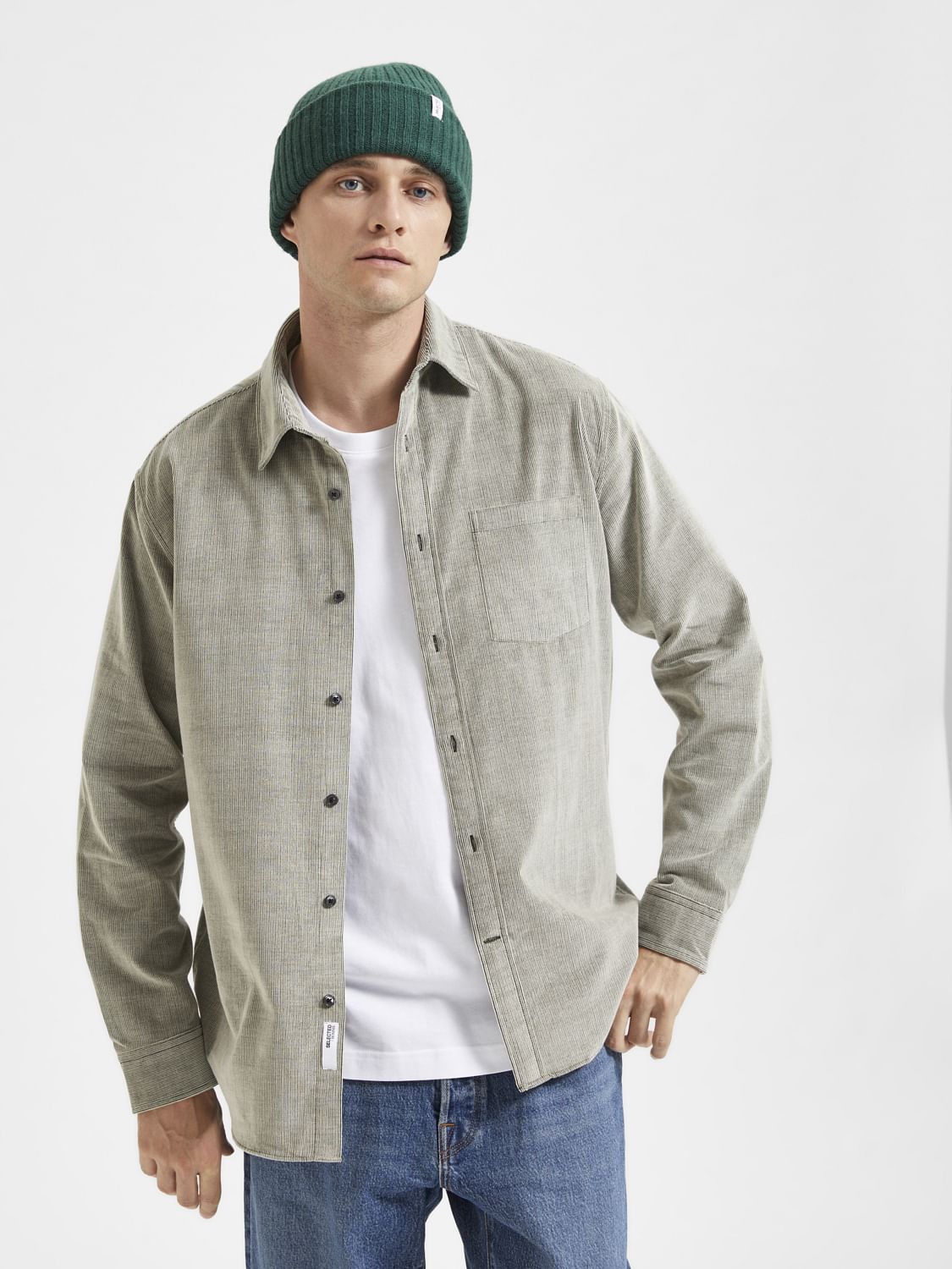 Green Corduroy Full Sleeves Shirt