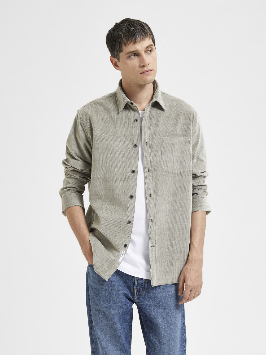 Green Corduroy Full Sleeves Shirt
