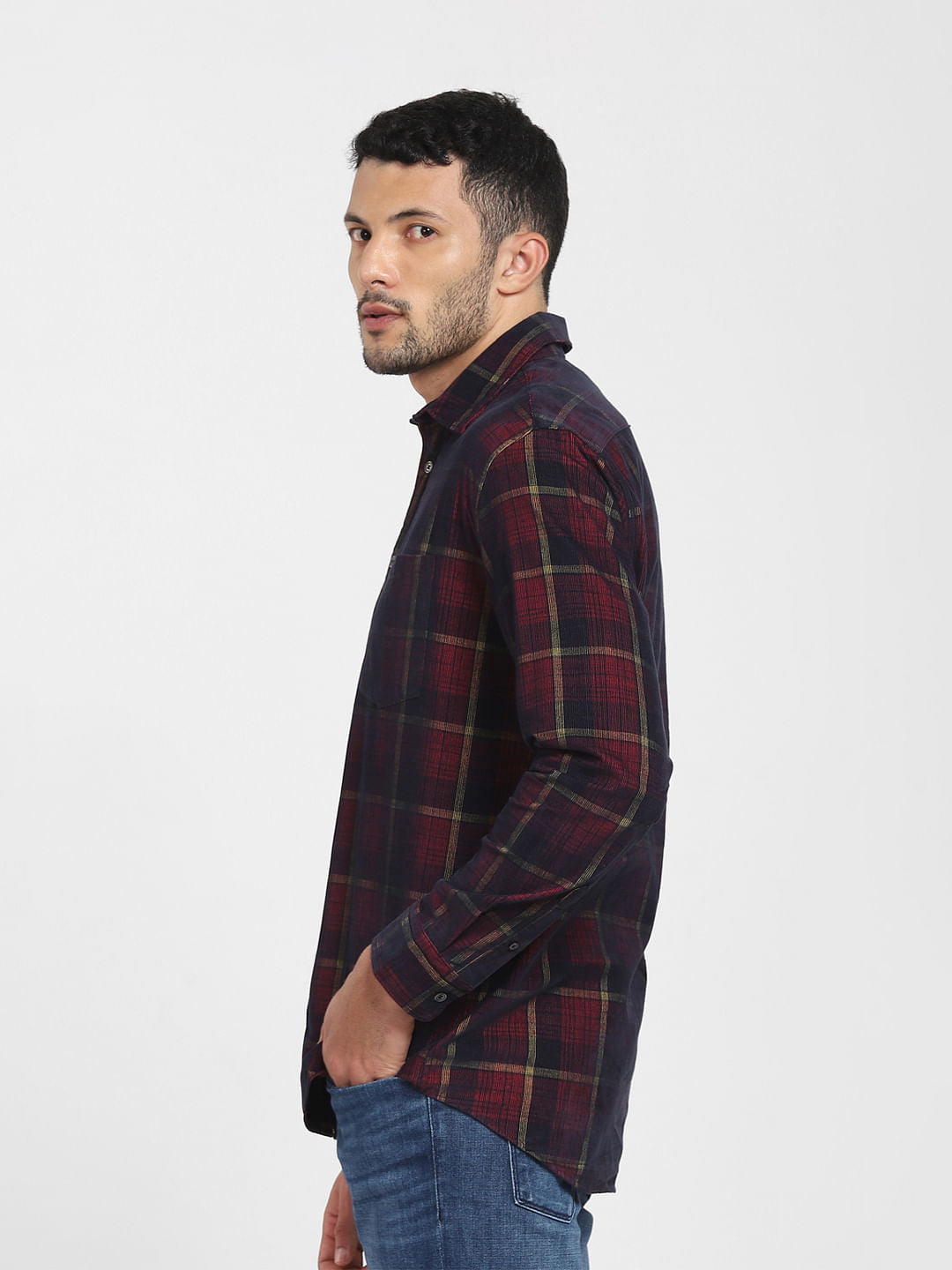 Dark Red Check Full Sleeves Shirt