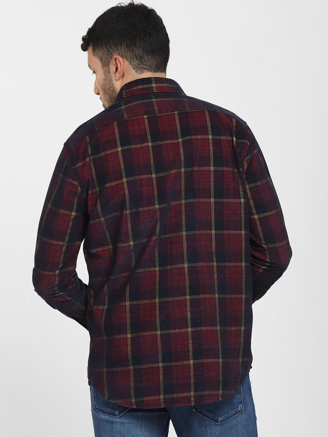 Dark Red Check Full Sleeves Shirt