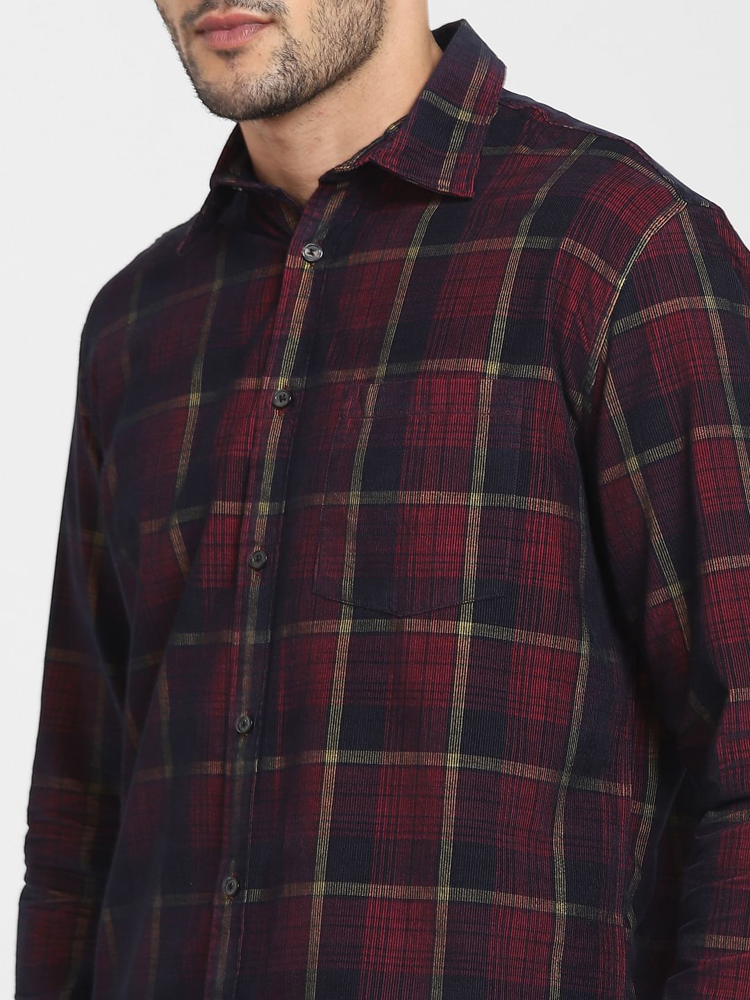 Dark Red Check Full Sleeves Shirt