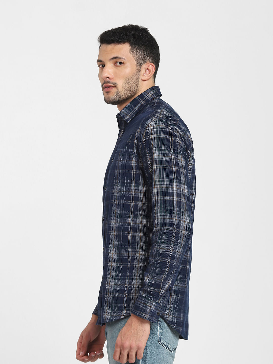 Navy Blue Check Full Sleeves Shirt