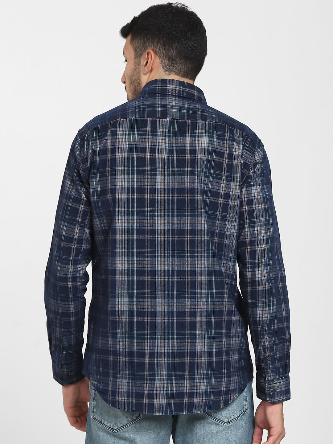 Navy Blue Check Full Sleeves Shirt