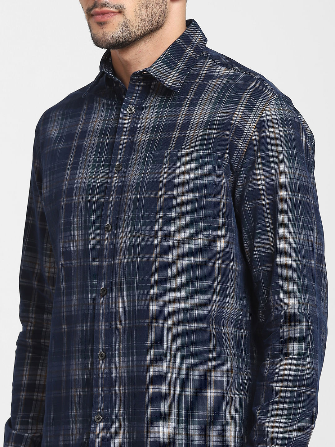 Navy Blue Check Full Sleeves Shirt