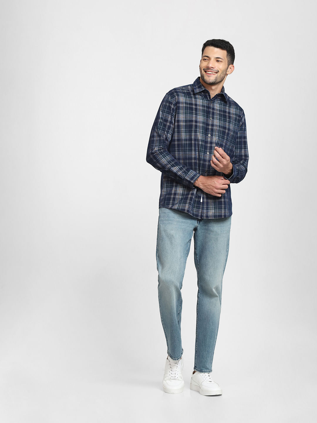 Navy Blue Check Full Sleeves Shirt