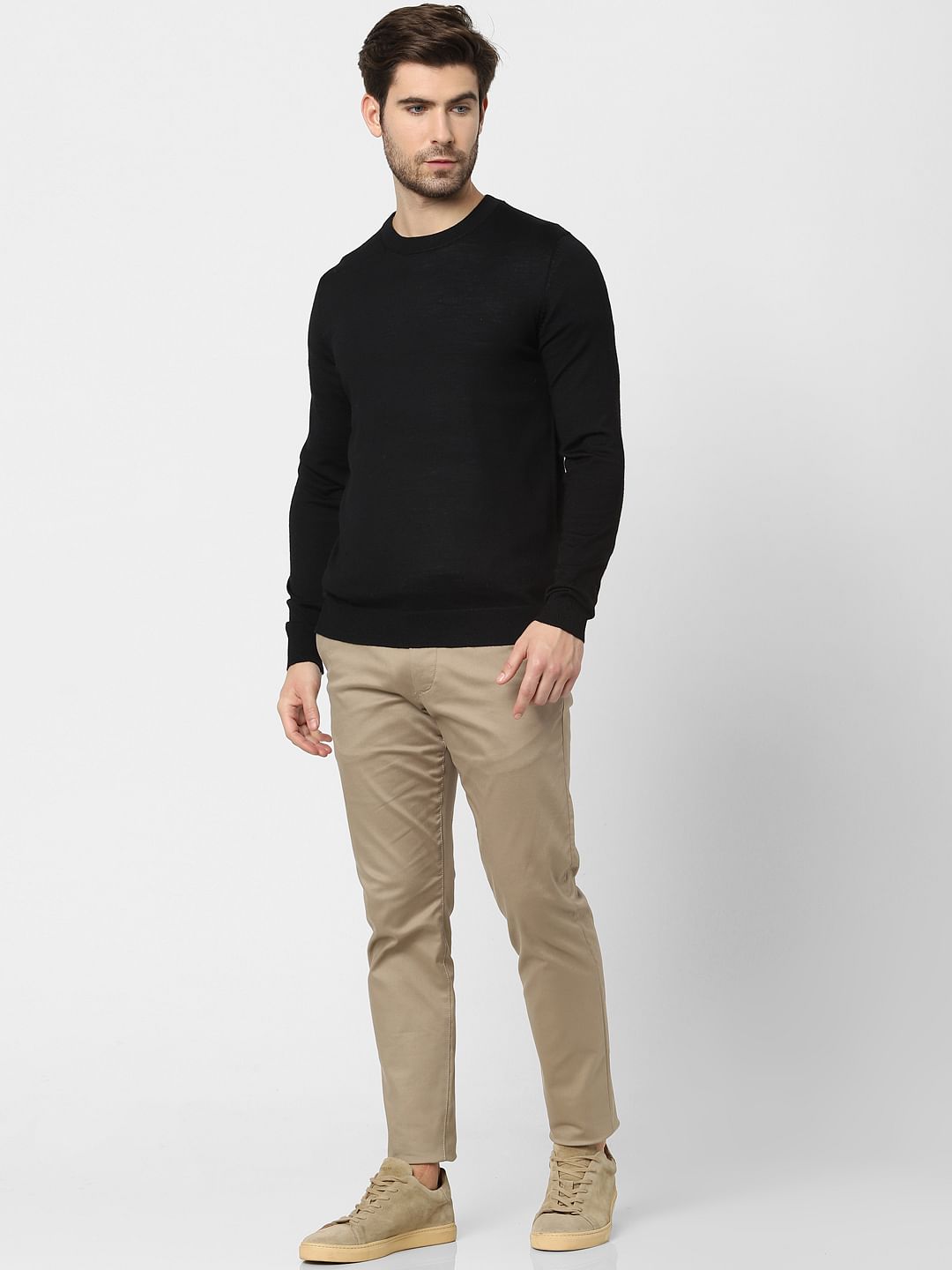 Beige Oragnic Cotton Slim Fit Pants