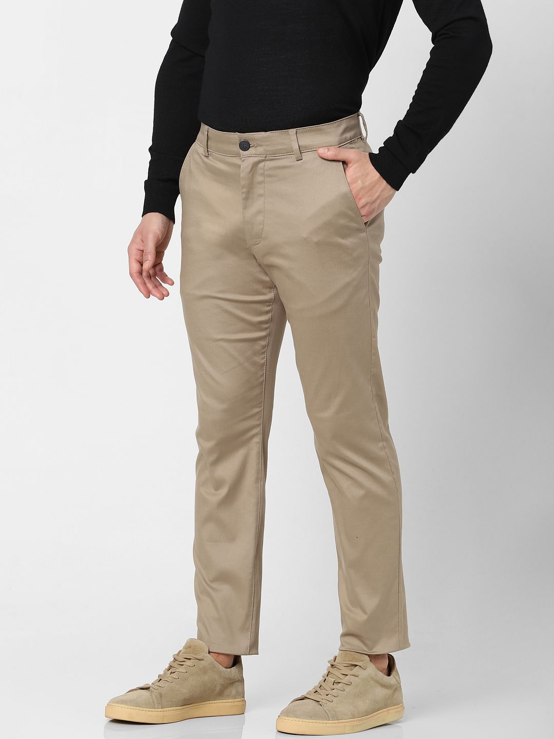 Beige Oragnic Cotton Slim Fit Pants