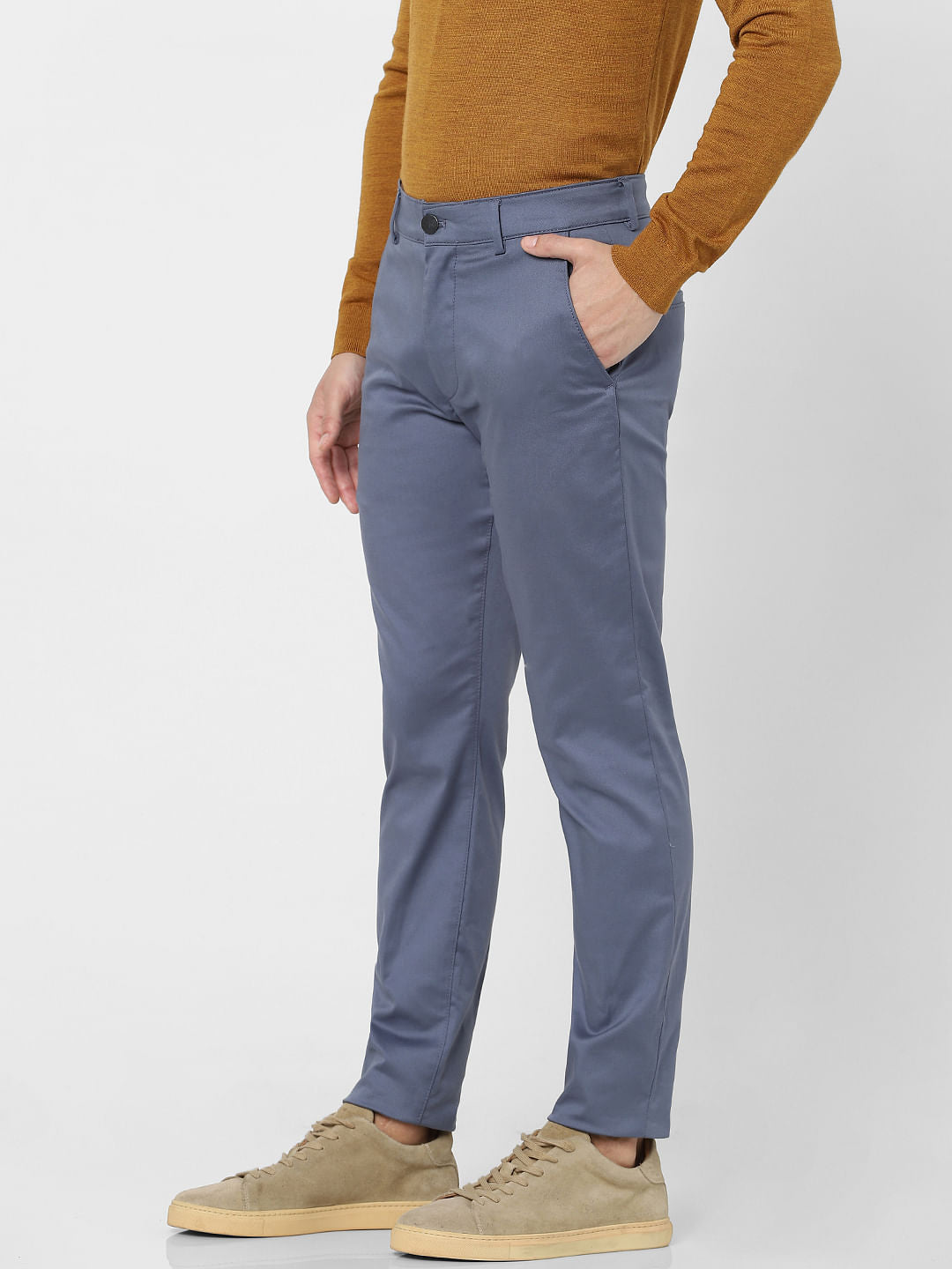 Blue Mid Rise Slim Fit Pants