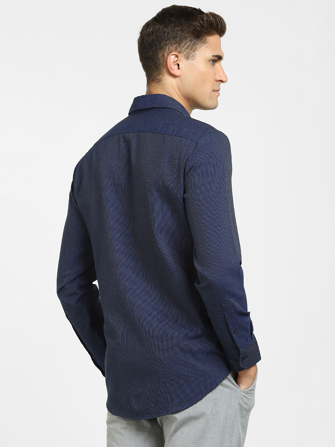 Navy Blue Printed Full Sleeves Shirt