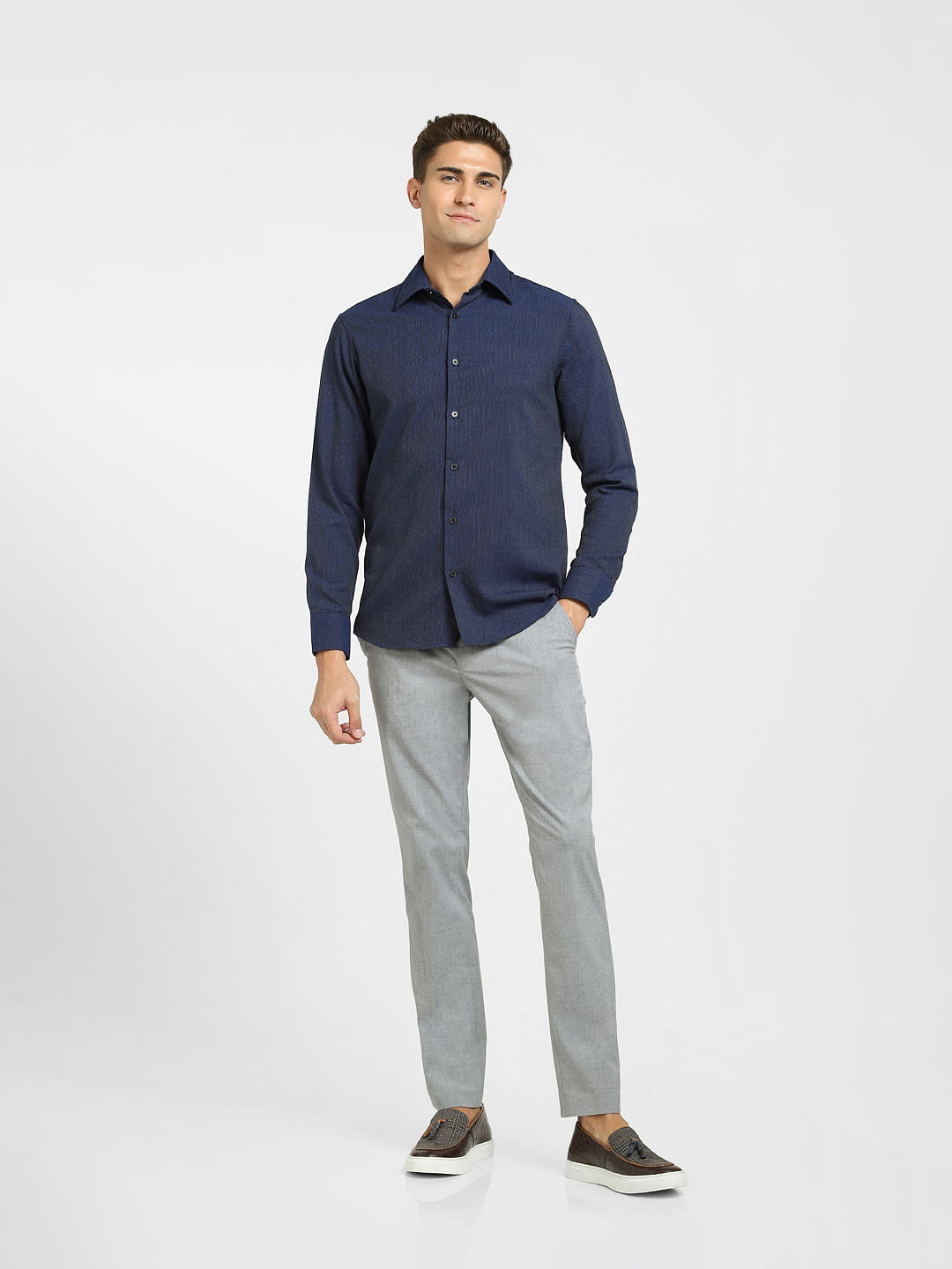 Navy Blue Printed Full Sleeves Shirt