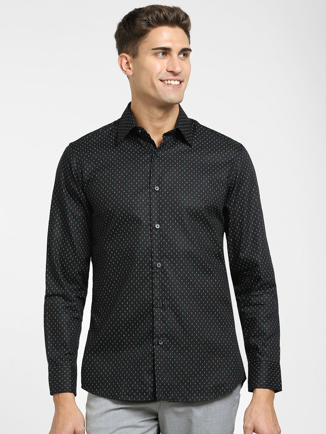 Black All Over Print Full Sleeves Shirt