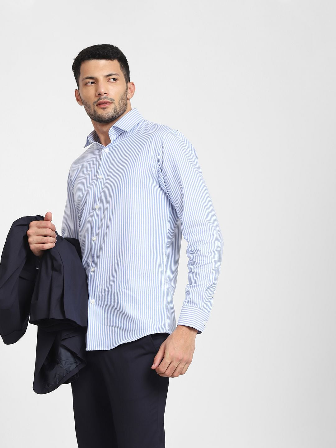 Light Blue Striped Formal Full Sleeves Shirt