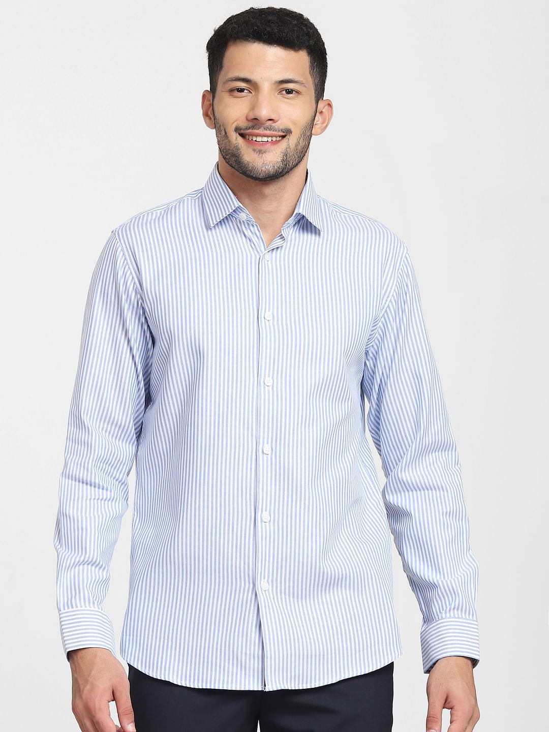 Light Blue Striped Formal Full Sleeves Shirt