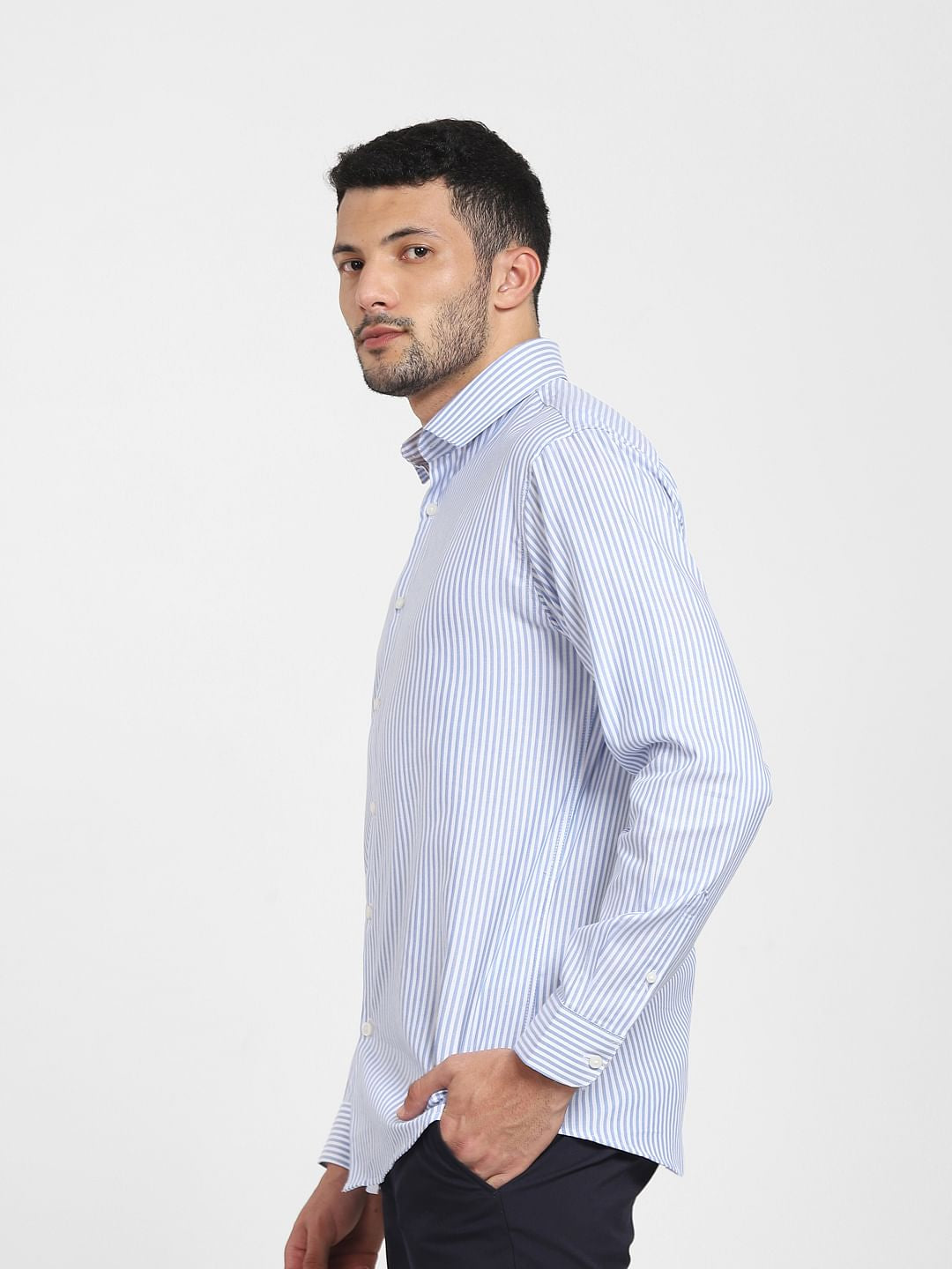 Light Blue Striped Formal Full Sleeves Shirt