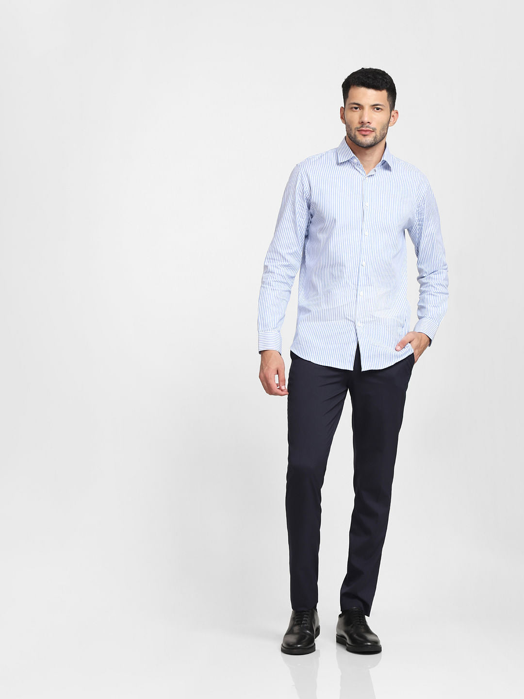 Light Blue Striped Formal Full Sleeves Shirt