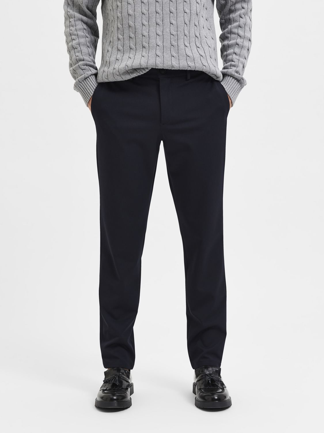 Navy Blue Mid Rise Slim Fit Pants