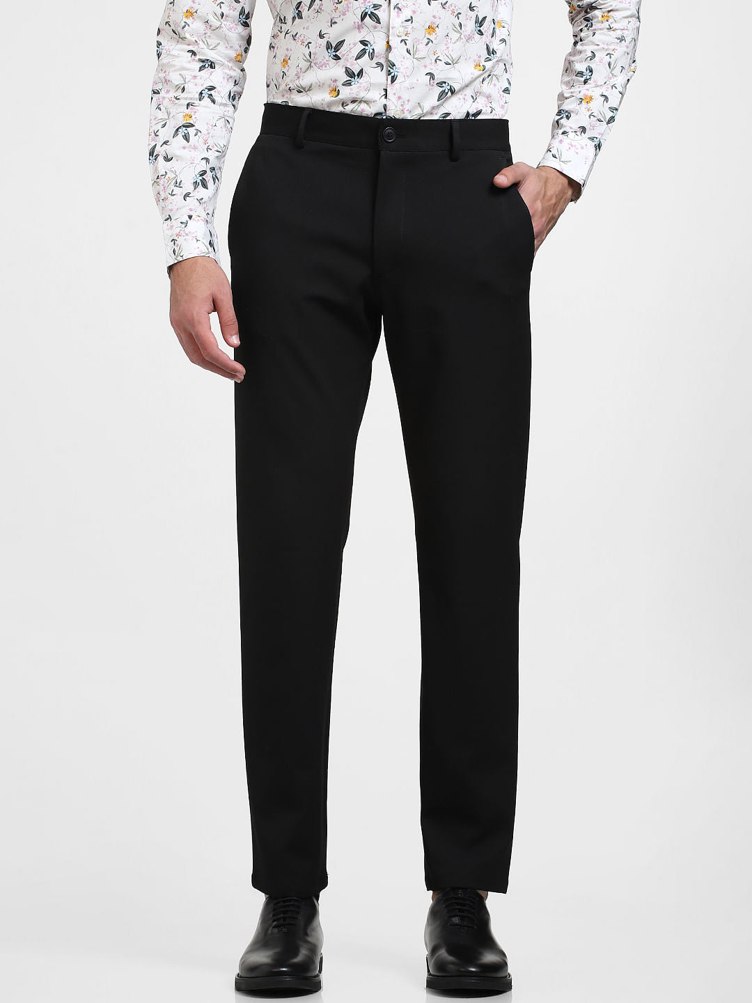 Black Mid Rise Slim Fit Formal Pants